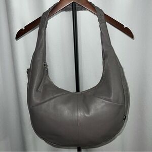 Tano Gray Soft Italian Half Moon Hobo with Whipstitch Handle & Crossbody Strap